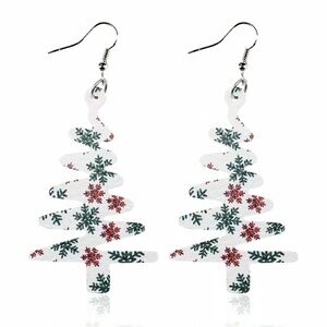 Christmas Tree Vegan Leather Earrings with Snowflakes